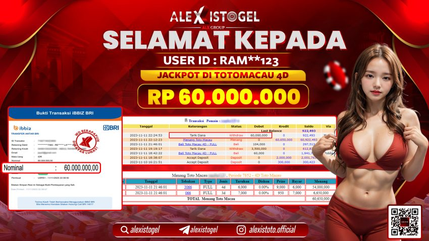 ALEXISTOGEL JACKPOT TOTOMACAU 4D RP. 60.00.000 LUNAS