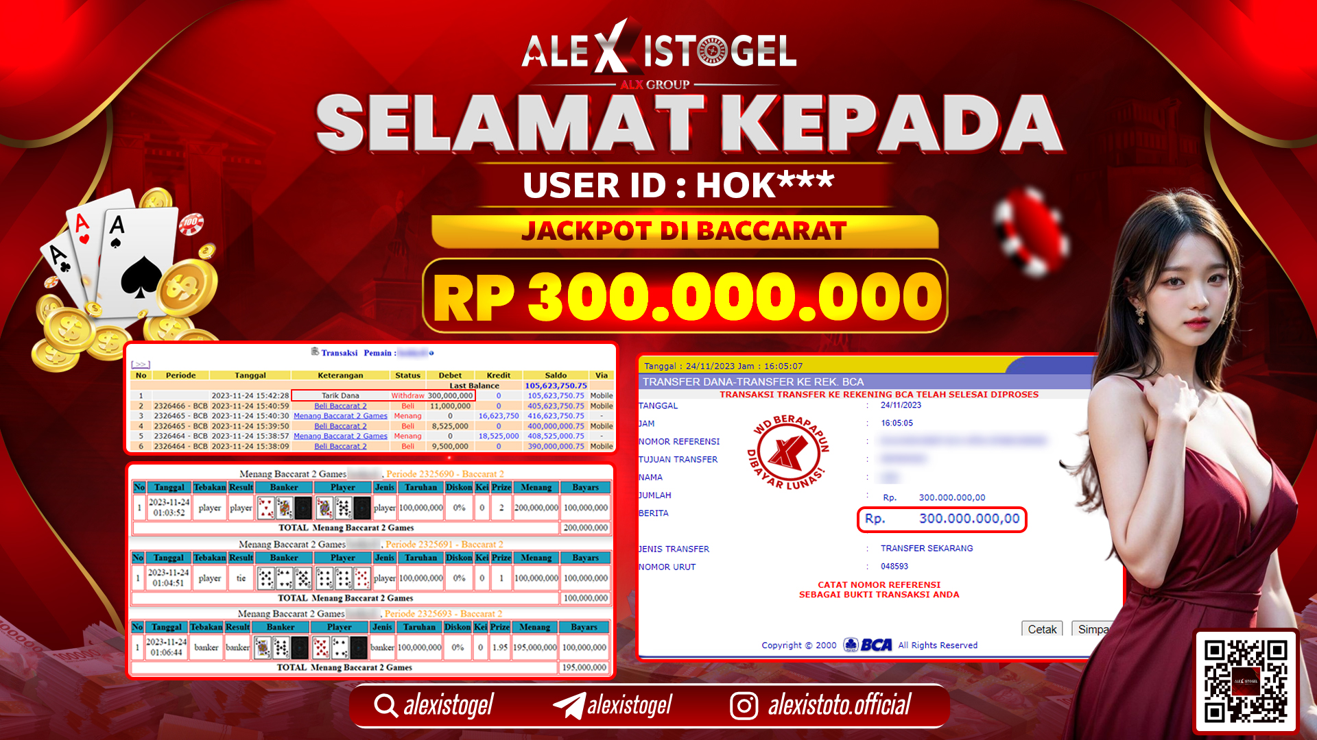 ALEXISTOGEL JACKPOT BACCARAT RP. 300.000.000 LUNAS