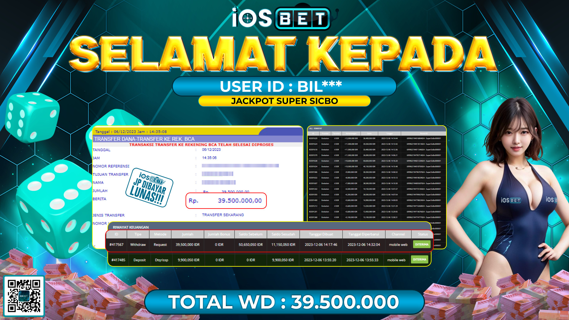 Bukti Pembayaran LUNAS LIVE GAMES GACOR Rp. 39.500.000,-