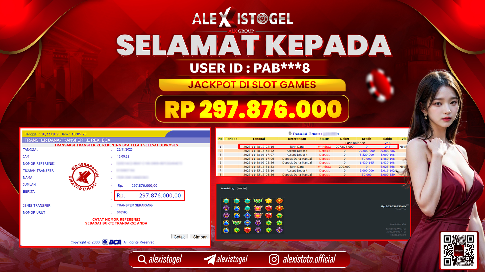 ALEXISTOGEL JACKPOT SLOT GAMES RP. 297.876.000 LUNAS