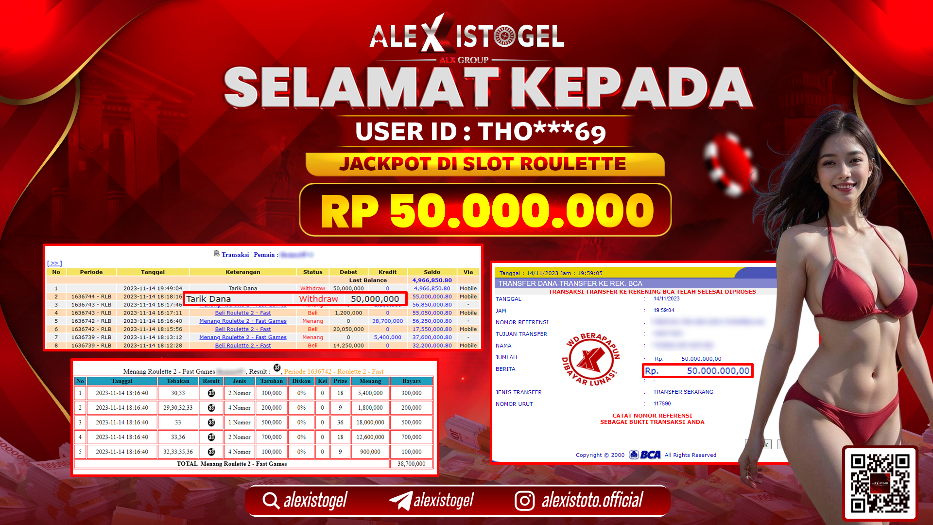 ALEXISTOGEL JACKPOT ROULETTE RP. 50.000.000 LUNAS