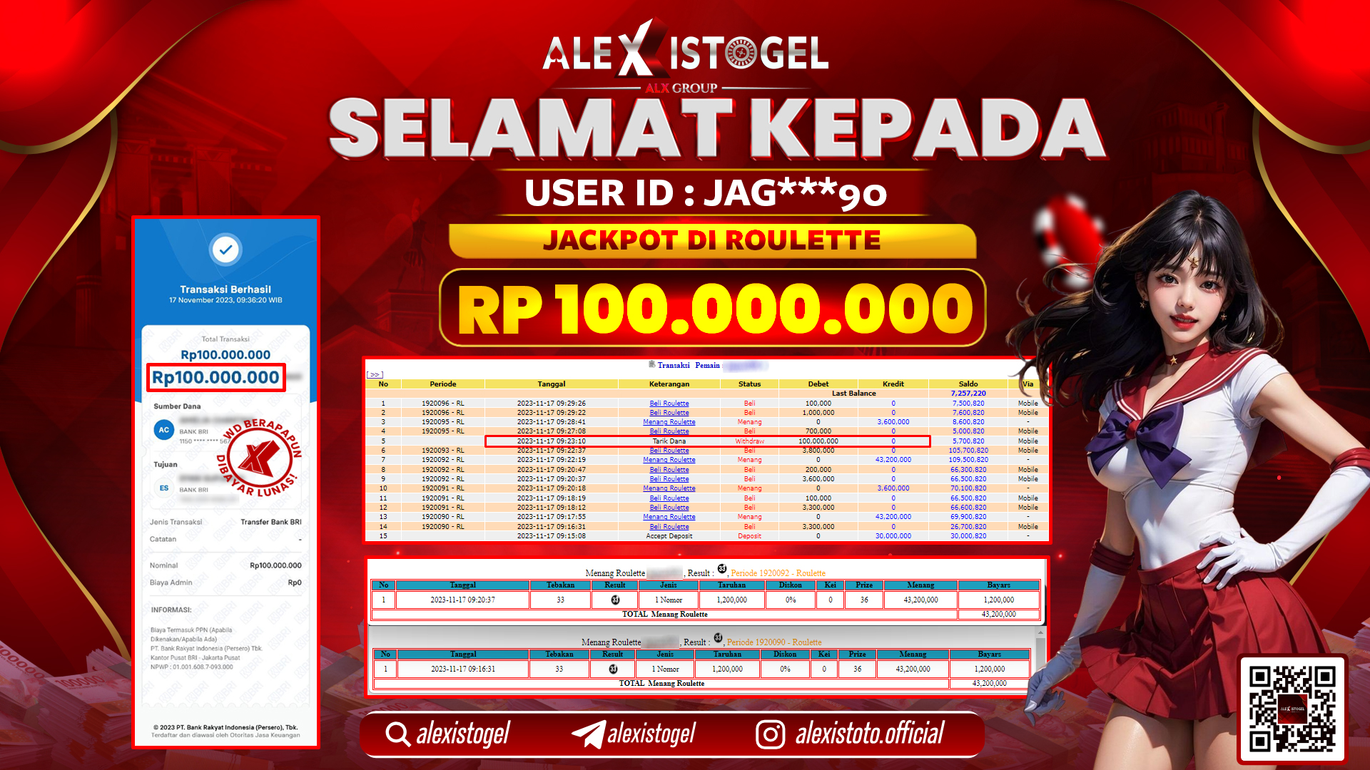 ALEXISTOGEL JACKPOT ROULETTE RP. 51.700.000 LUNAS