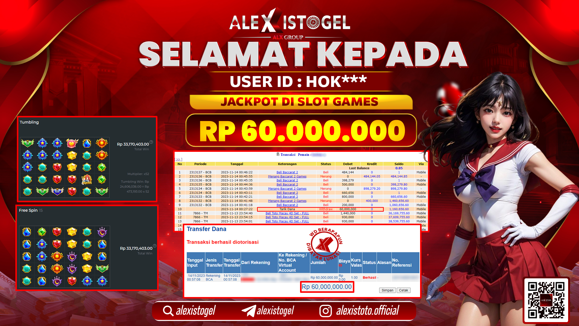 ALEXISTOGEL JACKPOT SLOT GAMES RP. 60.000.000 LUNAS