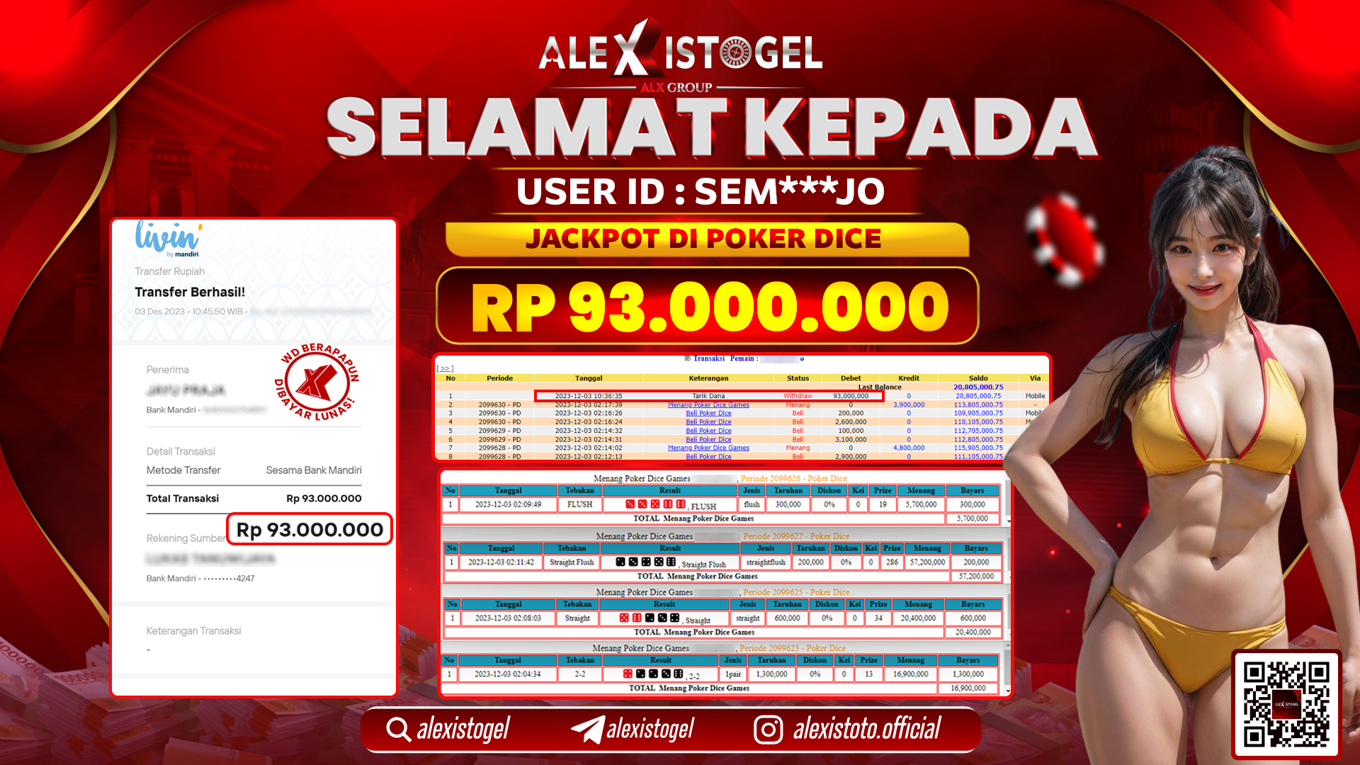 ALEXISTOGEL JACKPOT POKER DICE RP. 93.000.000 LUNAS