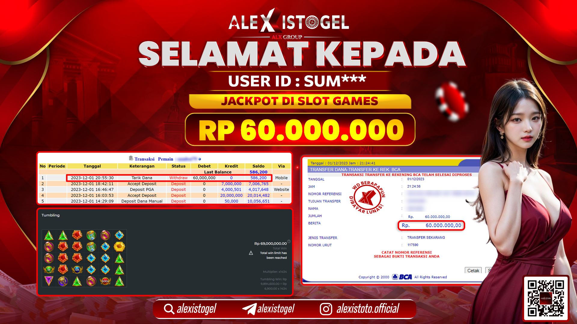 ALEXISTOGEL JACKPOT SLOT GAMES RP. 60.000.000 LUNAS