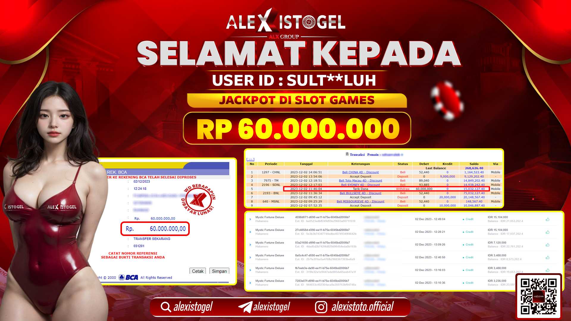 ALEXISTOGEL JACKPOT SLOT GAMES RP. 60.000.000 LUNAS