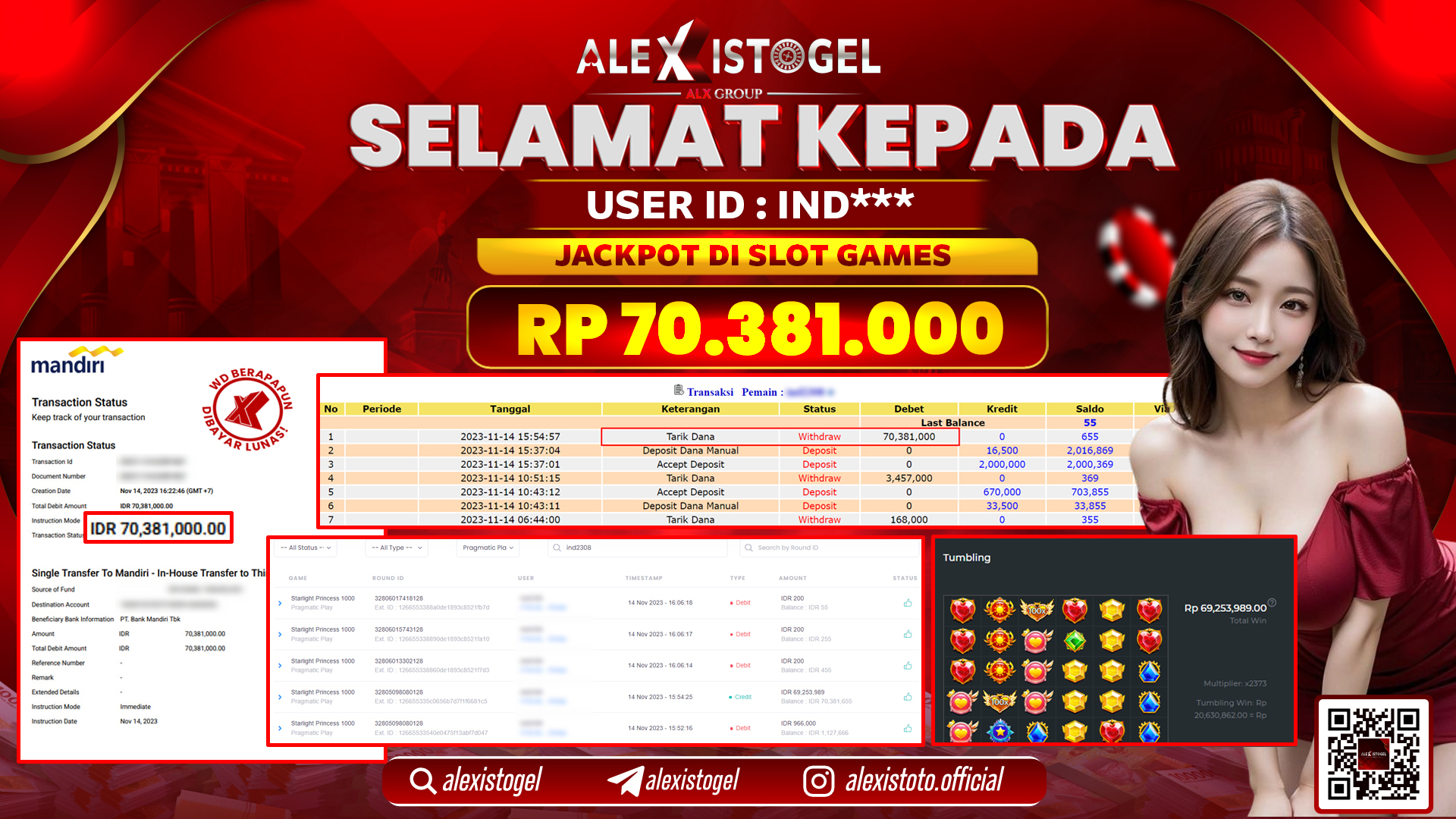 ALEXISTOGEL JACKPOT SLOT GAMES RP. 70.381.000 LUNAS
