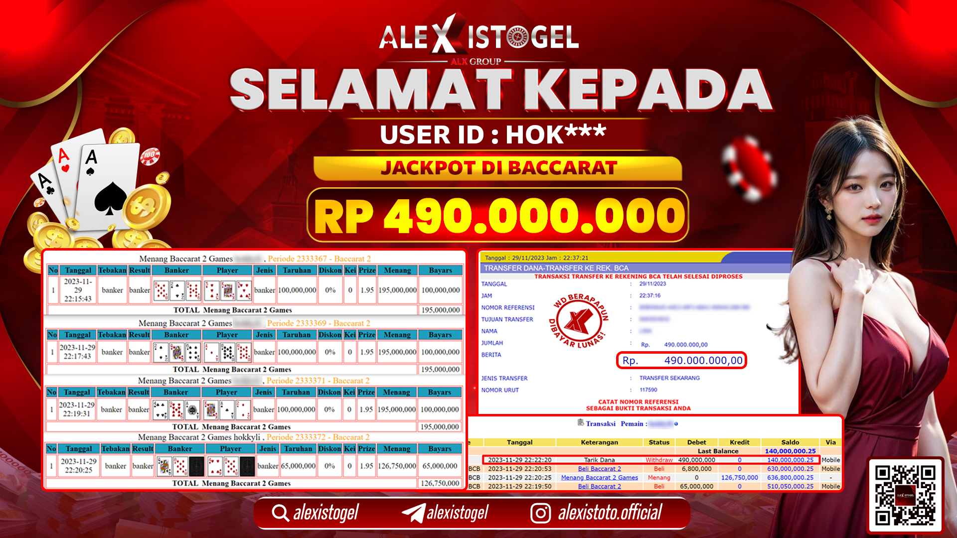 ALEXISTOGEL JACKPOT BACCARAT RP. 490.000.000 LUNAS