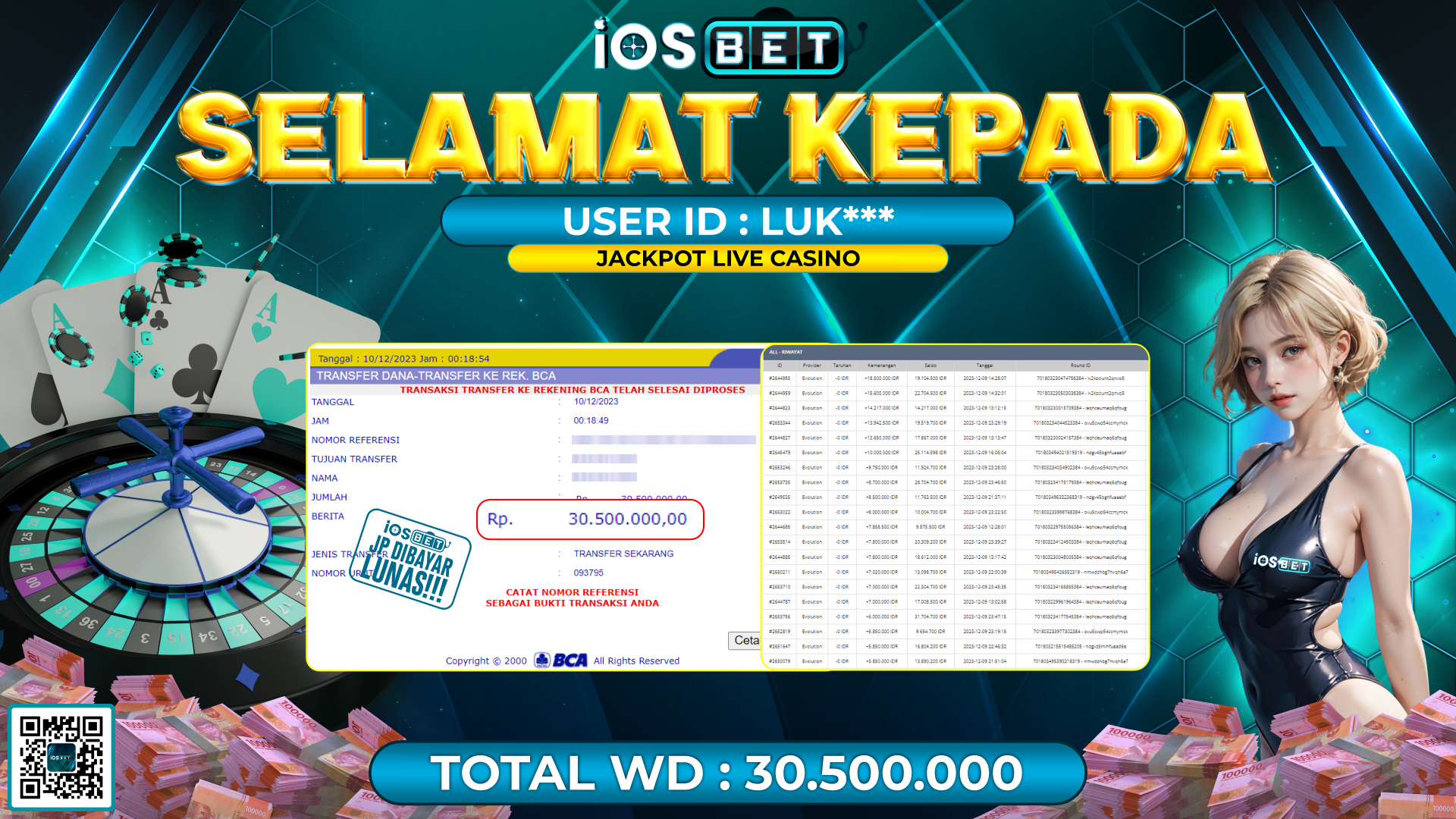 Bukti Pembayaran LUNAS LIVE GAMES GACOR Rp. 30.500.000,-