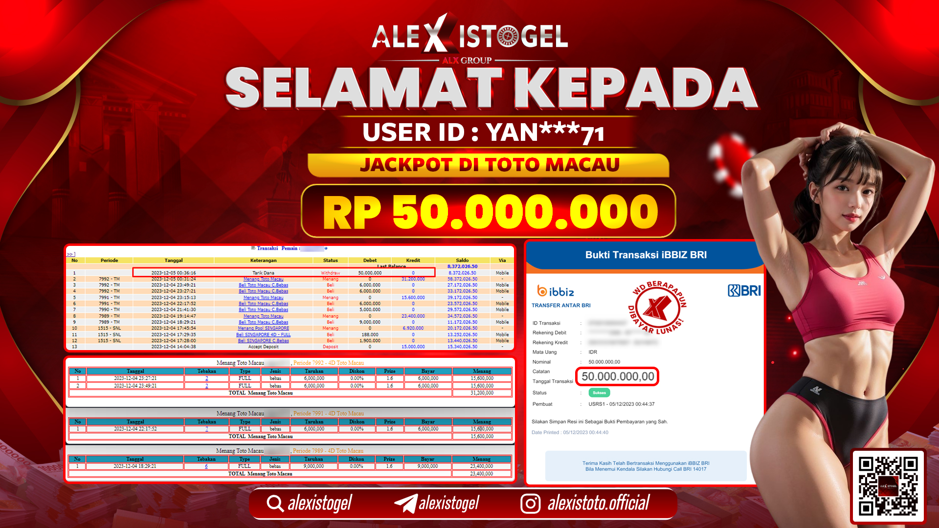 ALEXISTOGEL JACKPOT TOTO MACAU RP. 50.000.000 LUNAS