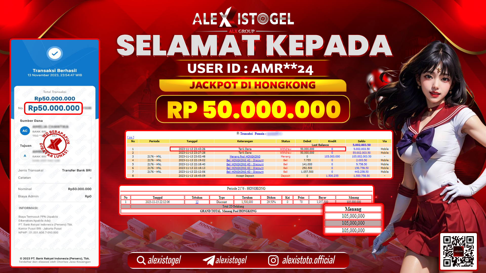 ALEXISTOGEL JACKPOT HONGKONG RP. 50.000.000 LUNAS
