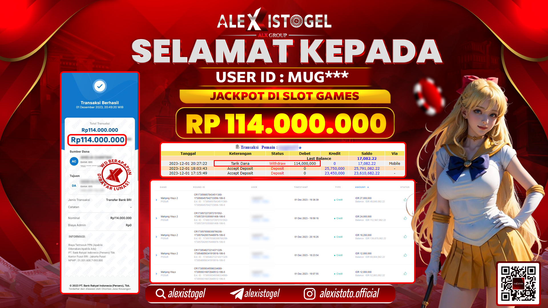 ALEXISTOGEL JACKPOT SLOT GAMES RP. 114.000.000 LUNAS