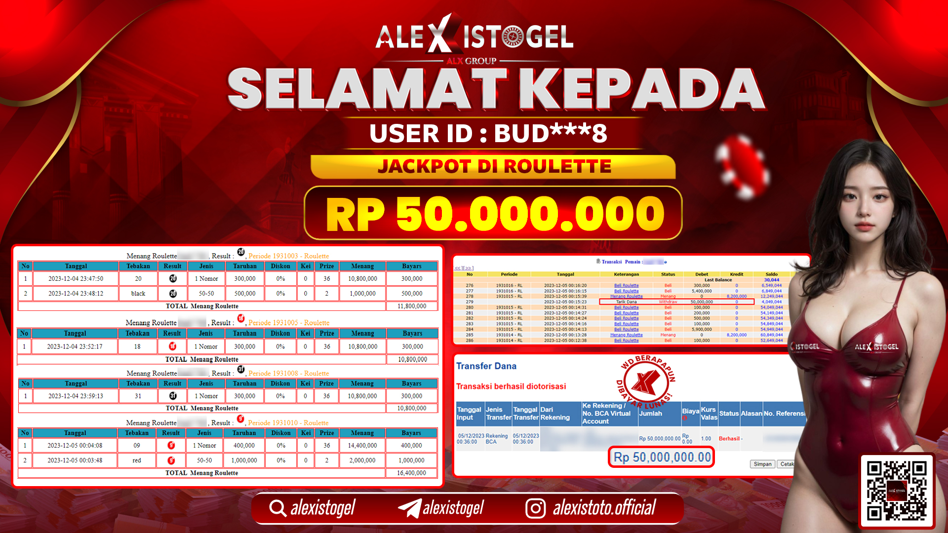 ALEXISTOGEL JACKPOT ROULETTE RP. 50.000.000 LUNAS