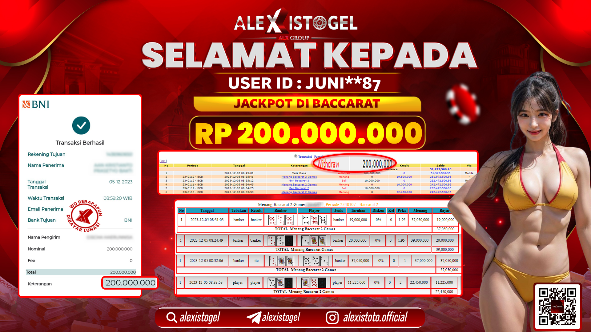 ALEXISTOGEL JACKPOT BACCARAT RP. 200.000.000 LUNAS