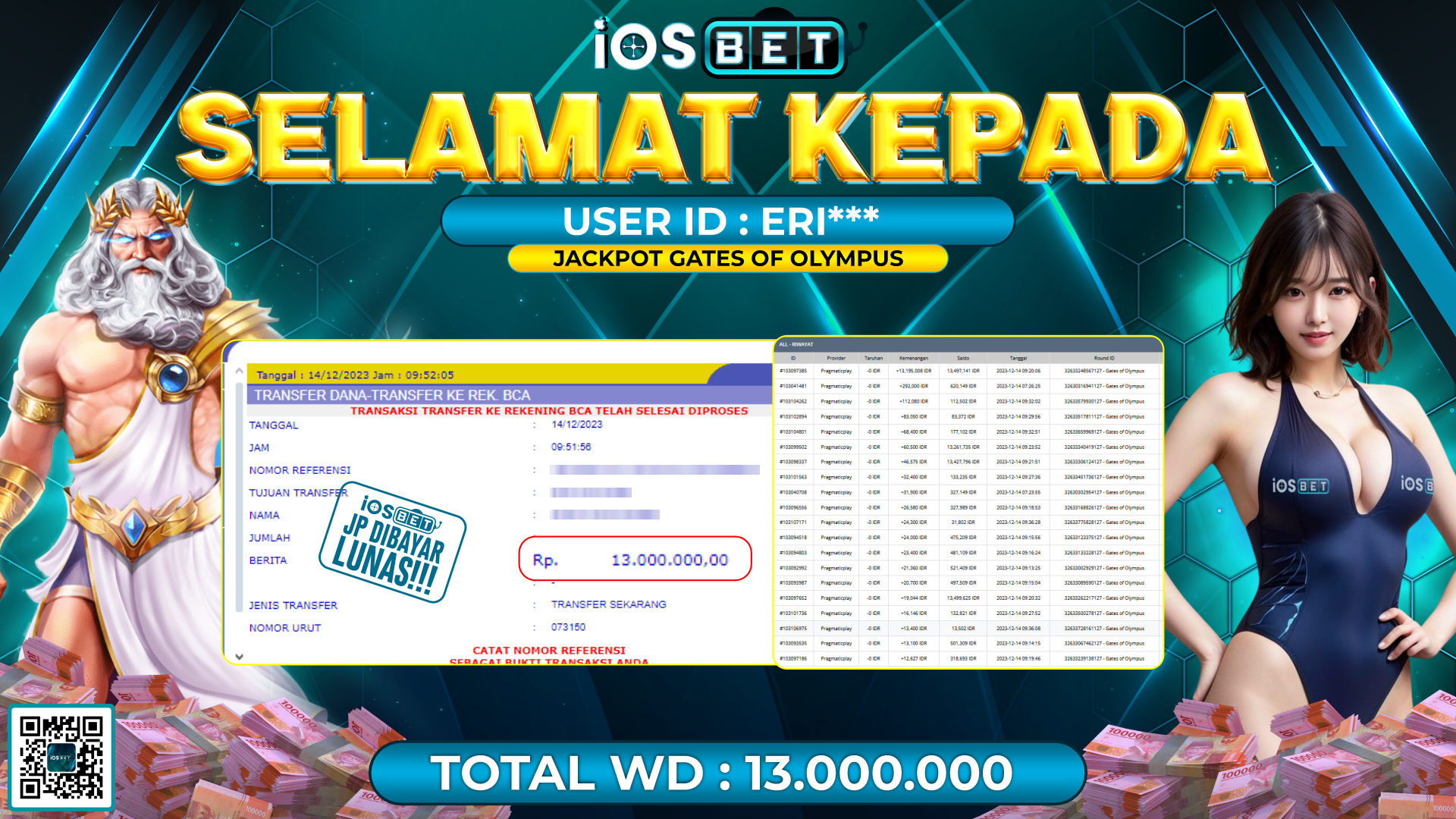 Bukti Pembayaran LUNAS SLOT GAMES GACOR Rp.13.000.000,-