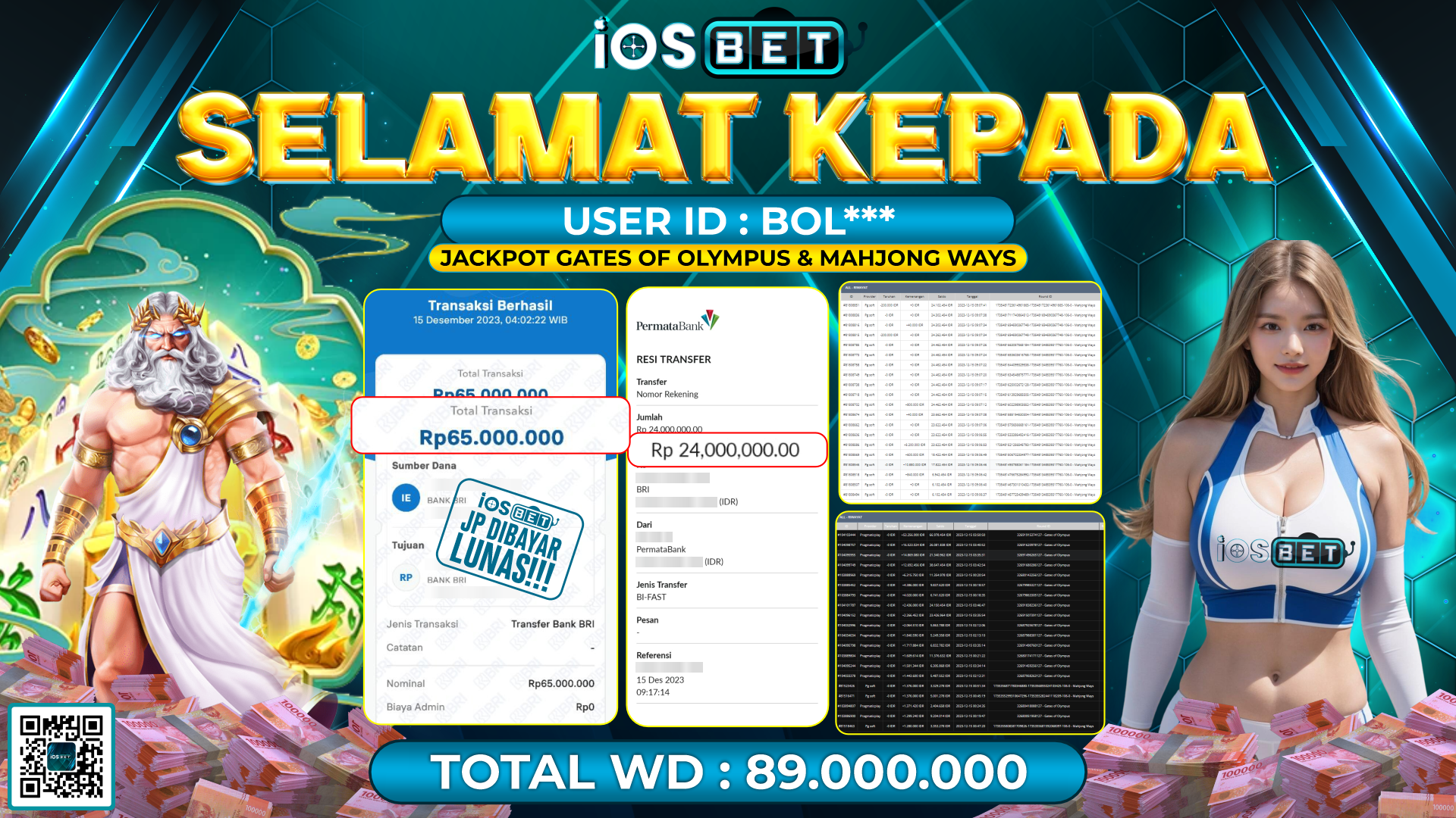 Bukti Pembayaran LUNAS SLOT GAMES GACOR Rp.89.000.000,-