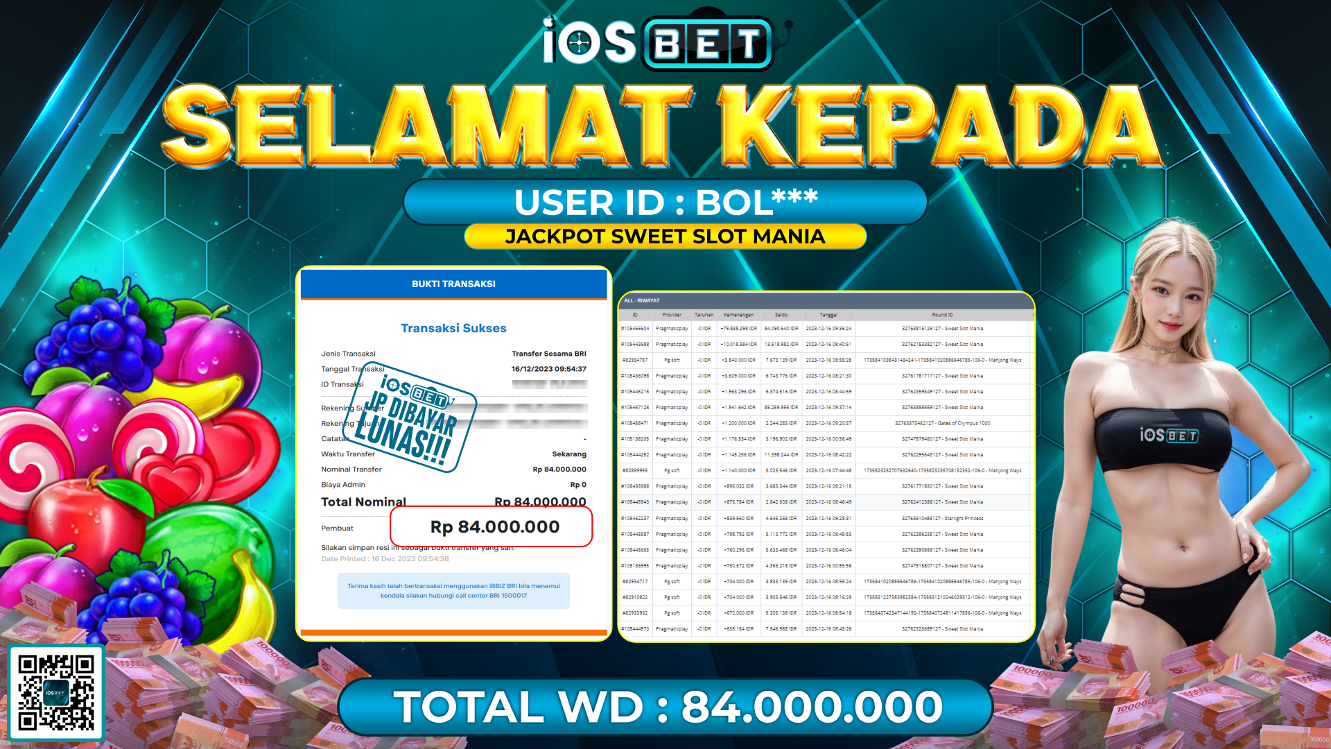 Bukti Pembayaran LUNAS SLOT GAMES GACOR Rp.84.000.000,-