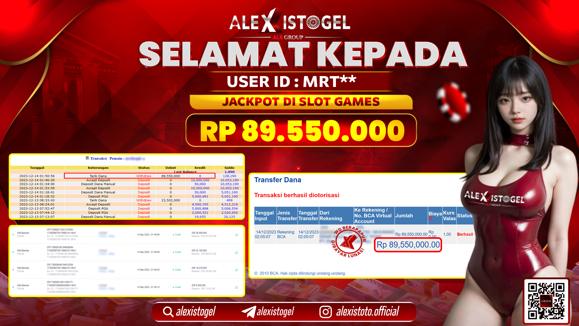 ALEXISTOGEL JACKPOT SLOT GAMES RP. 89.550.000 LUNAS