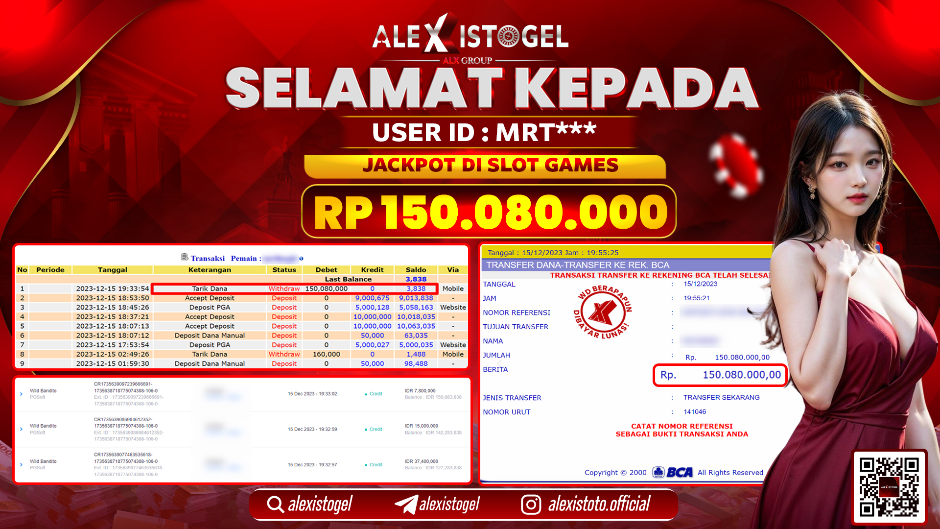 ALEXISTOGEL JACKPOT SLOT GAMES RP. 150.080.000 LUNAS