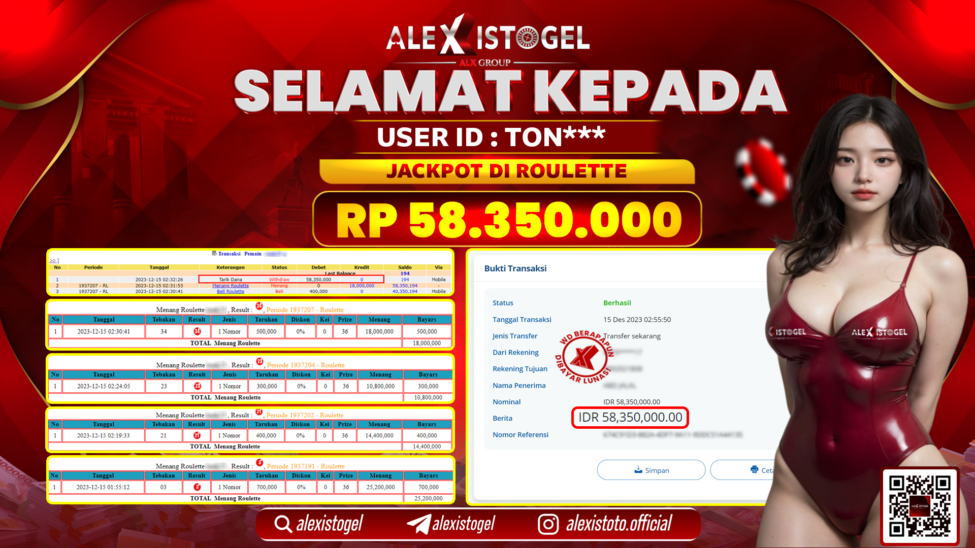 ALEXISTOGEL JACKPOT ROULETTE RP. 58.350.000 LUNAS