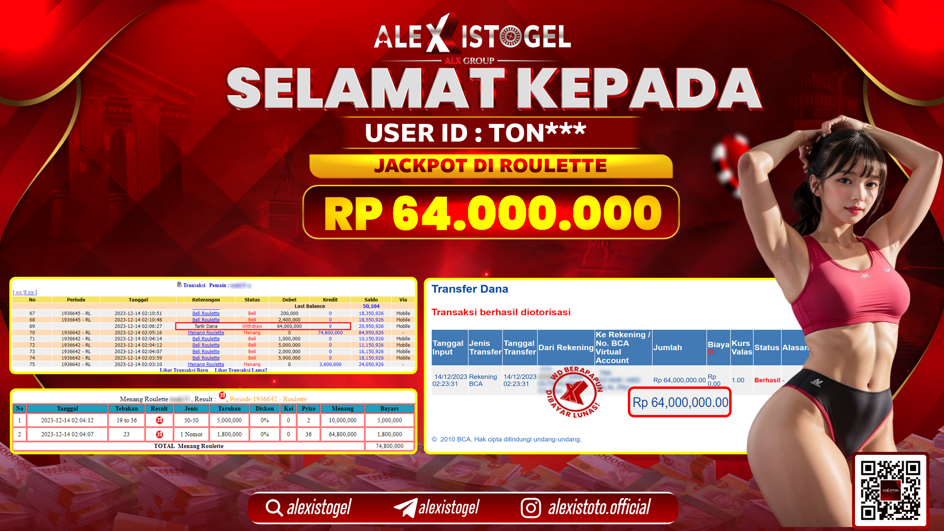 ALEXISTOGEL JACKPOT ROULETTE RP. 64.000.000 LUNAS