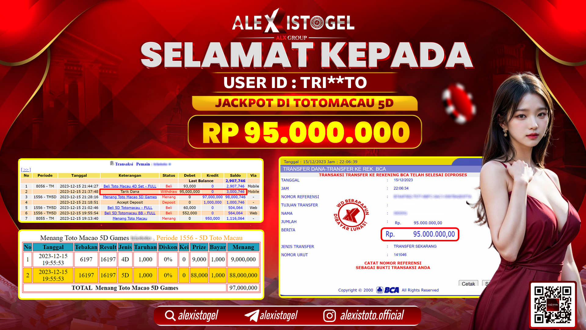 ALEXISTOGEL JACKPOT TOTO MACAU 5D RP. 95.000.000 LUNAS