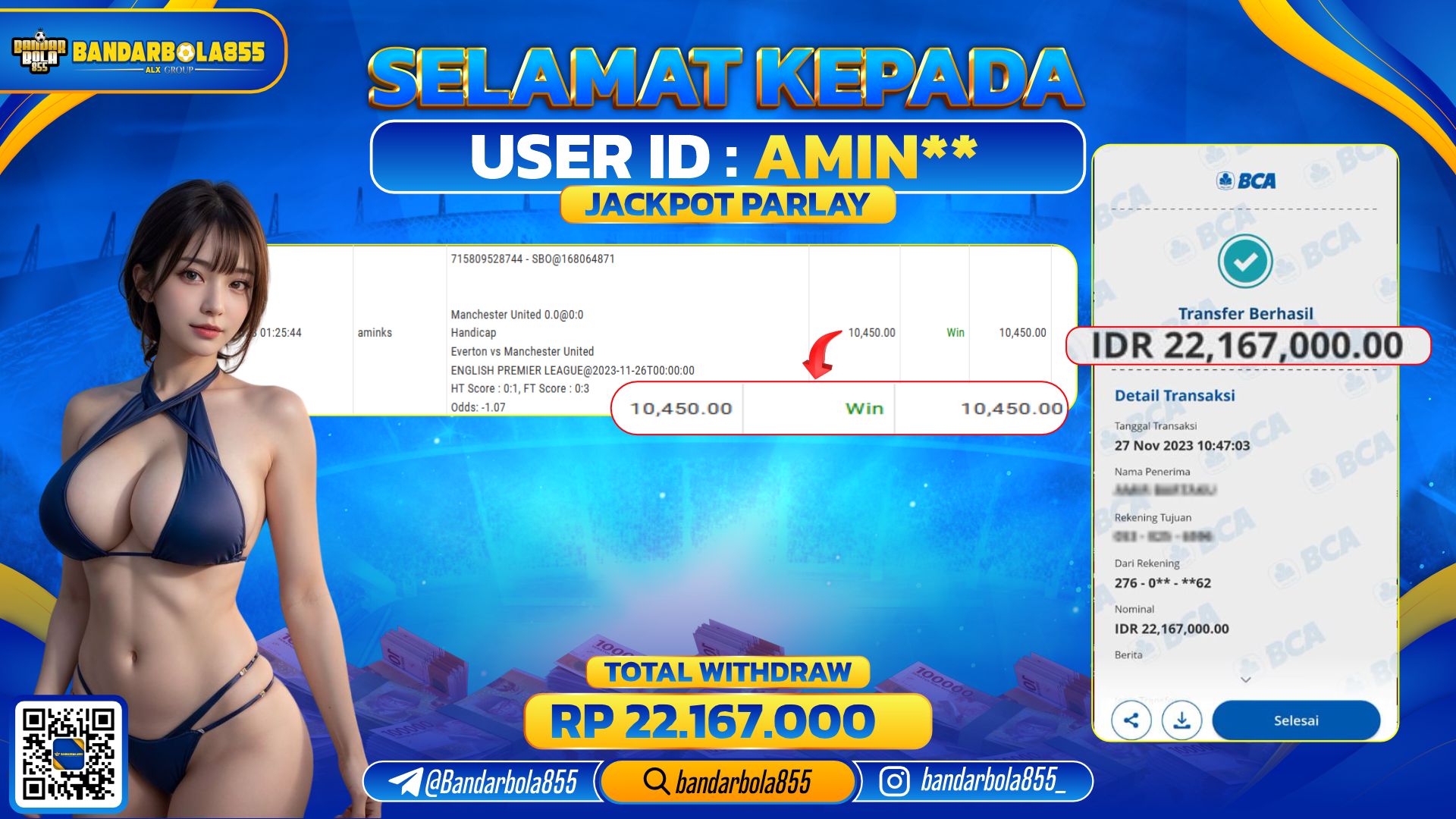 Bukti Pembayaran LUNAS SPORTSBOOK PARLAY GACOR Rp. 22.167.000,-