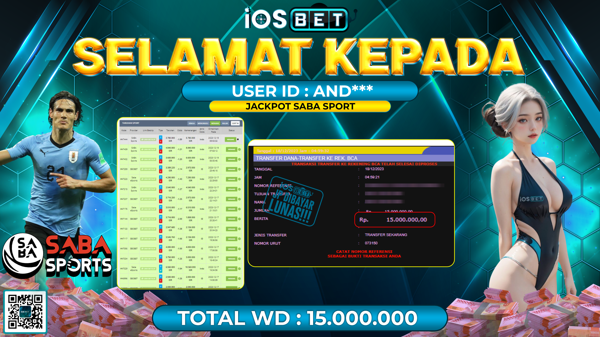 Bukti Pembayaran LUNAS SABA SPORTS GAMES GACOR Rp.15.000.000,-