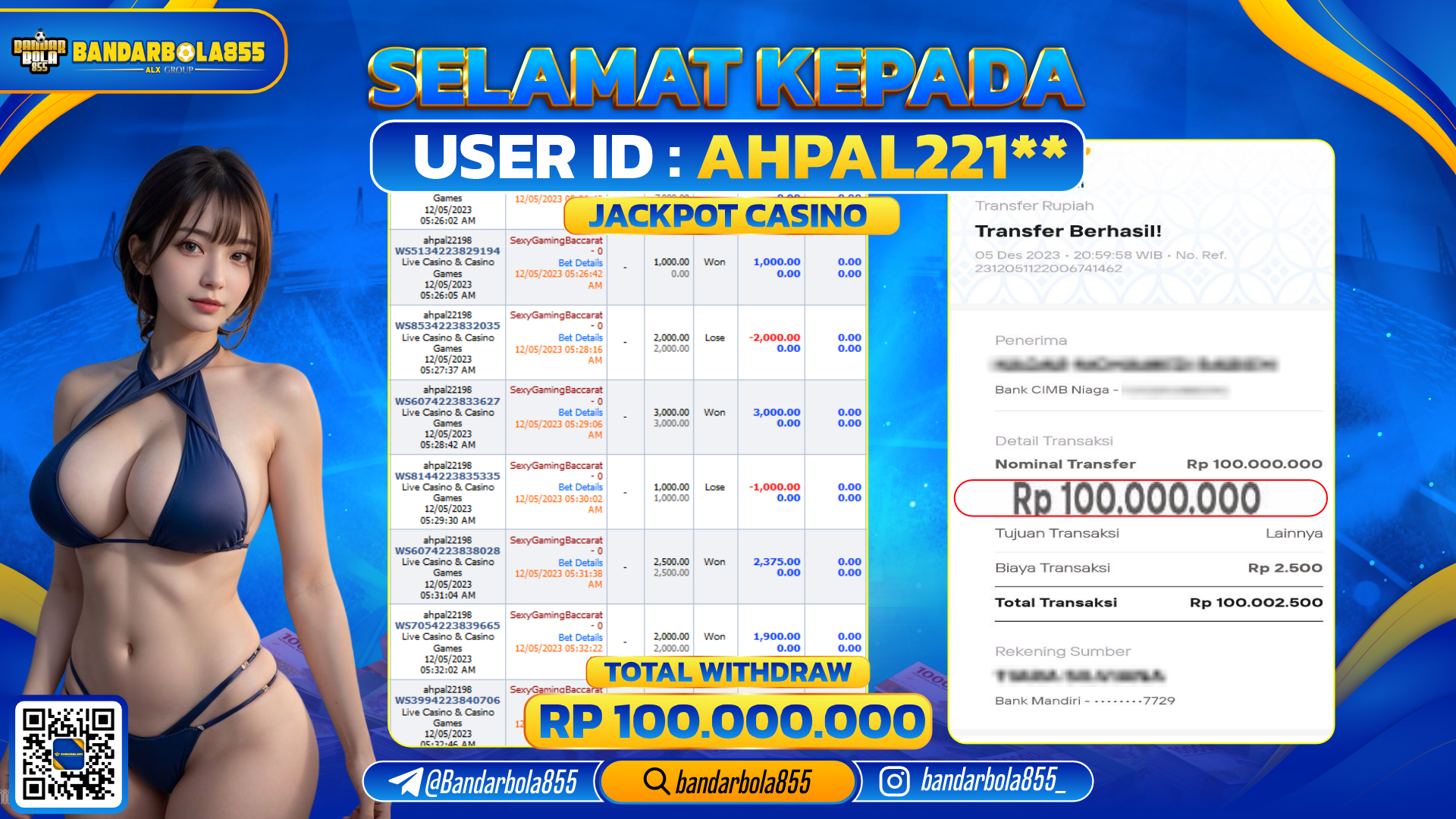 Bukti Pembayaran LUNAS JACKPOT CASINO Rp. 100.000.000,-