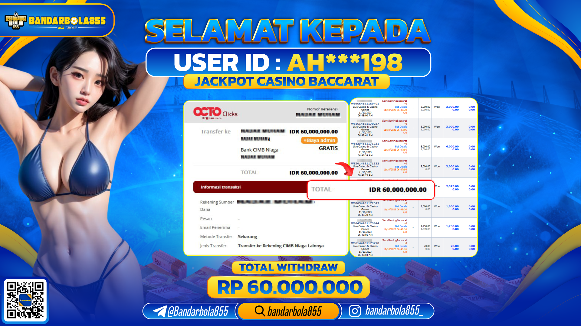 Bukti Pembayaran LUNAS JACKPOT CASINO Rp. 60.000.000,-
