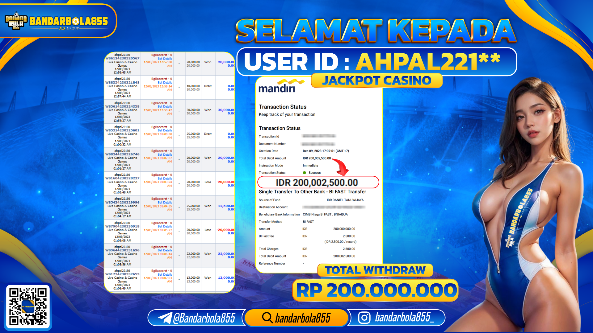 Bukti Pembayaran LUNAS JACKPOT CASINO Rp. 200.000.000,-