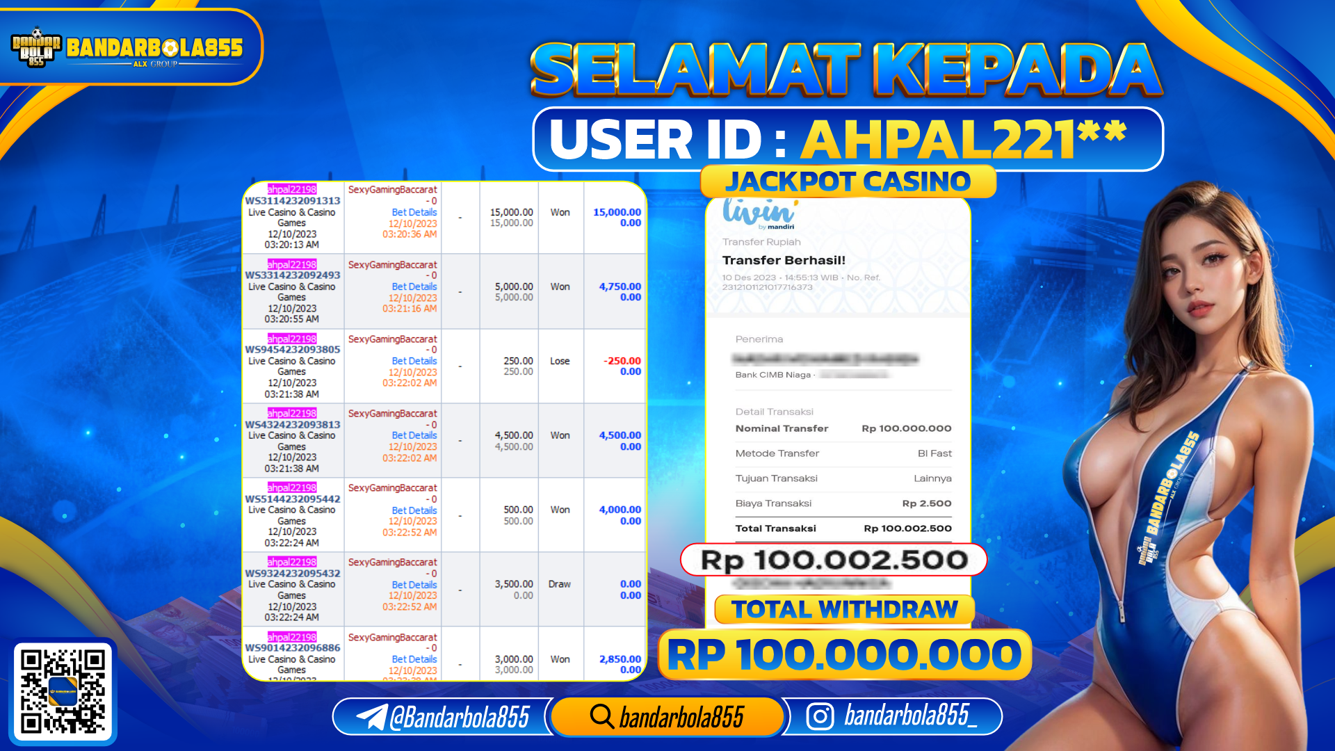 Bukti Pembayaran LUNAS JACKPOT CASINO Rp. 100.000.000,-