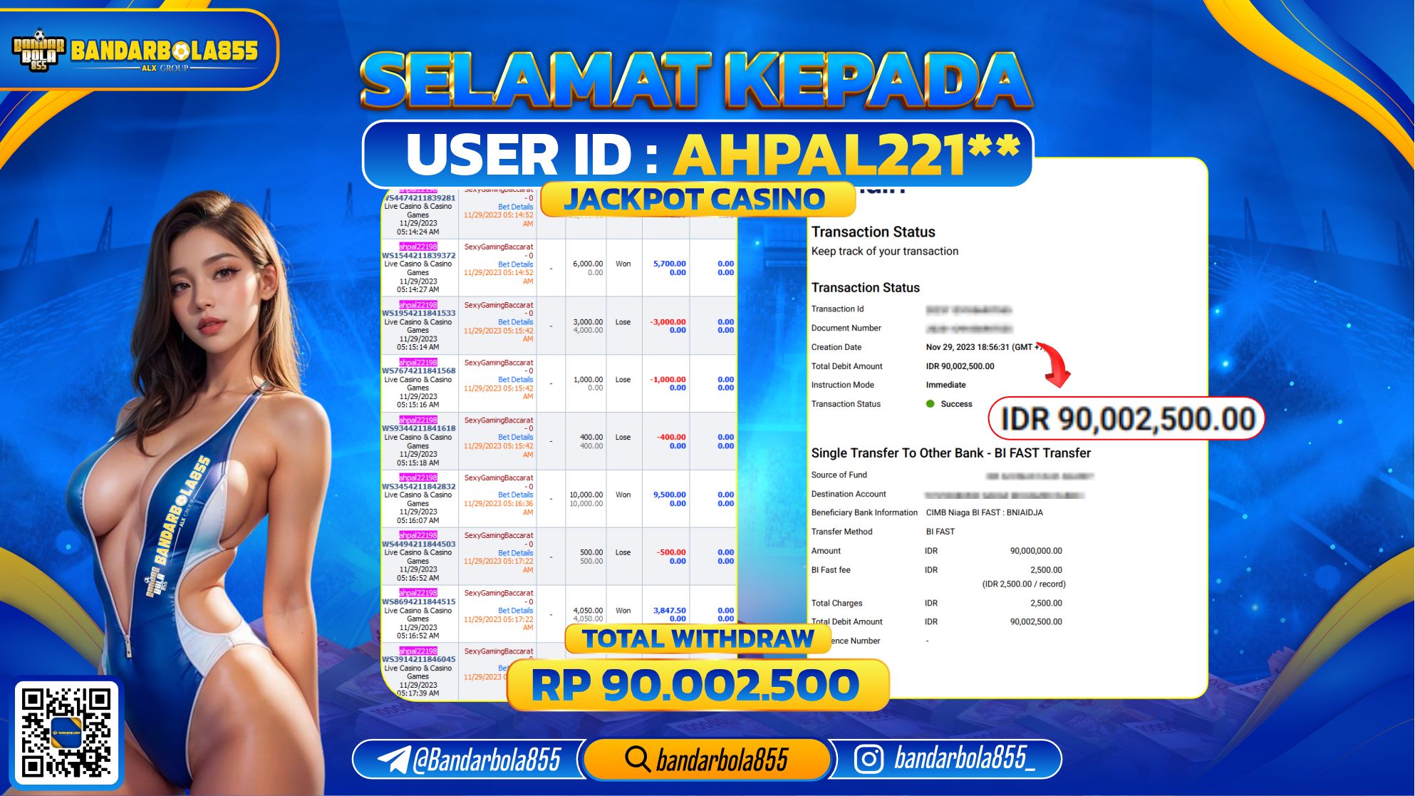 Bukti Pembayaran LUNAS JACKPOT CASINO Rp. 90.000.000,-