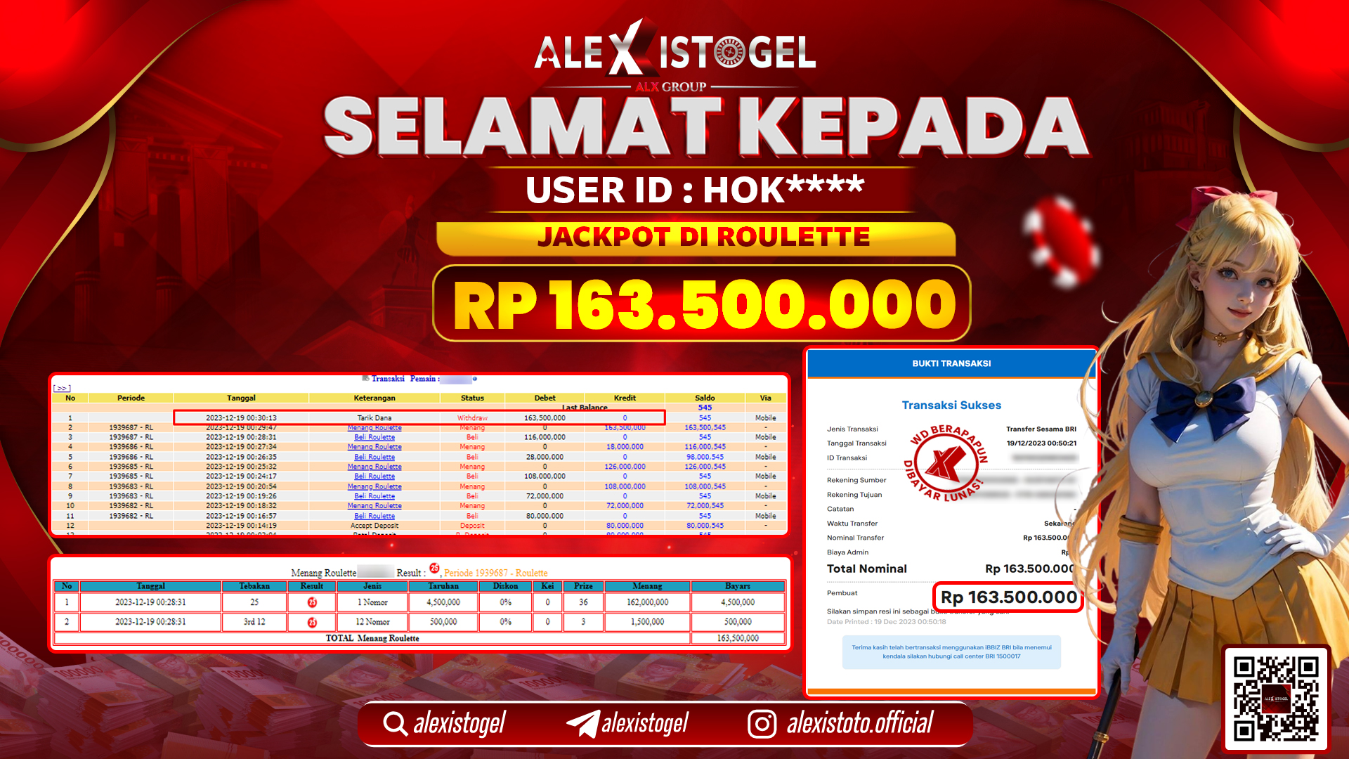 ALEXISTOGEL JACKPOT ROULETTE RP. 163.500.000 LUNAS