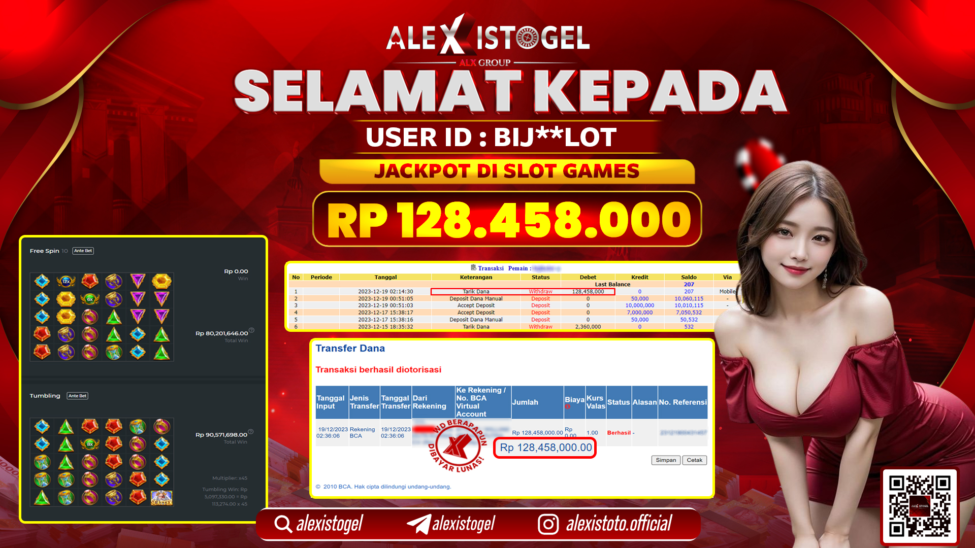 ALEXISTOGEL JACKPOT SLOT GAMES RP. 128.458.000 LUNAS