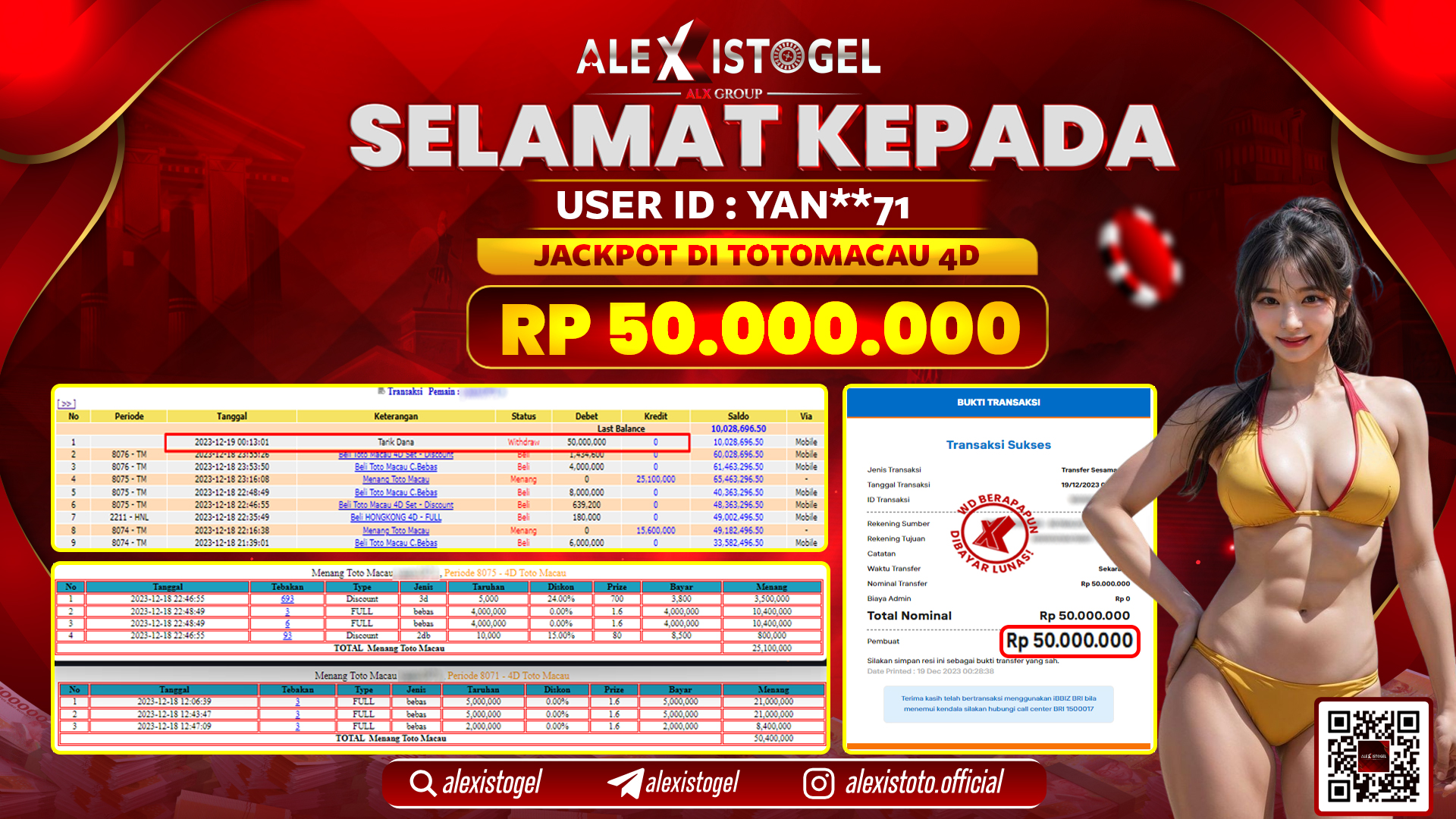 ALEXISTOGEL JACKPOT TOTO MACAU RP. 50.000.000 LUNAS