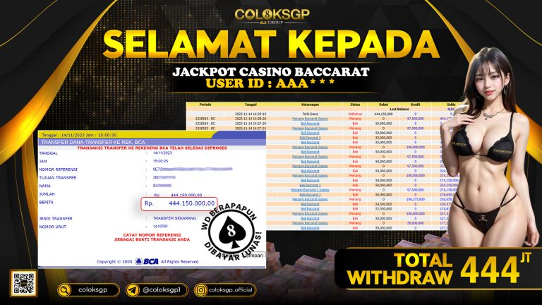 COLOKSGP JACKPOT BACCARAT GAMES RP 444.150.000 LUNAS