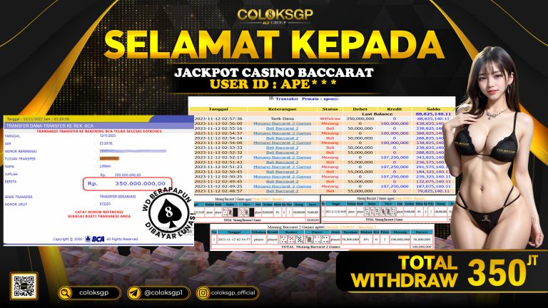 COLOKSGP JACKPOT BACCARAT GAMES RP 350.000.000 LUNAS