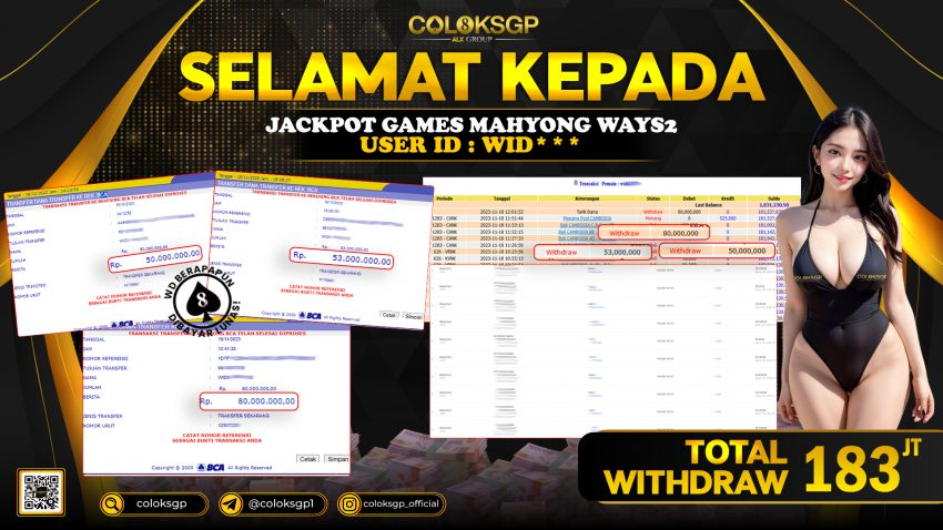COLOKSGP JACKPOT SLOT GAMES RP 183.000.000 LUNAS