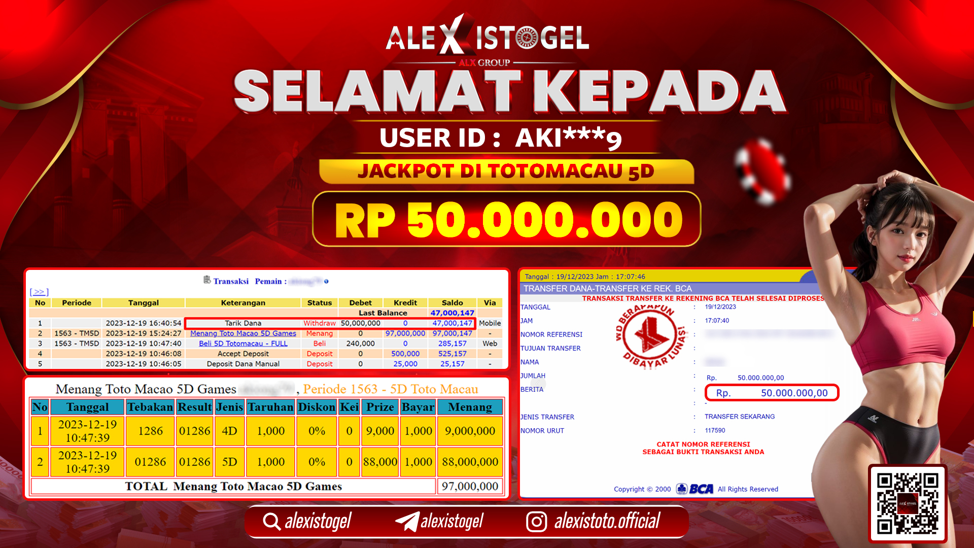 ALEXISTOGEL JACKPOT TOTO MACAU 5D RP. 50.000.000 LUNAS