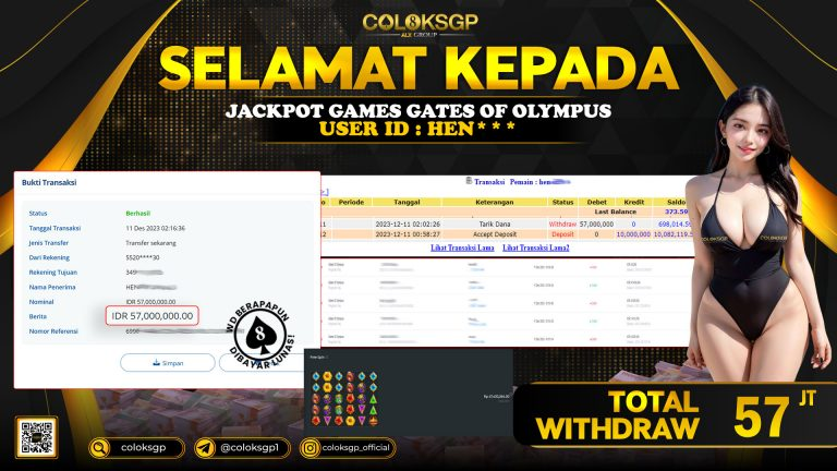 COLOKSGP JACKPOT SLOT GAMES RP 57.000.000 LUNAS