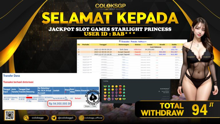 COLOKSGP JACKPOT SLOT GAMES RP 94.000.000 LUNAS