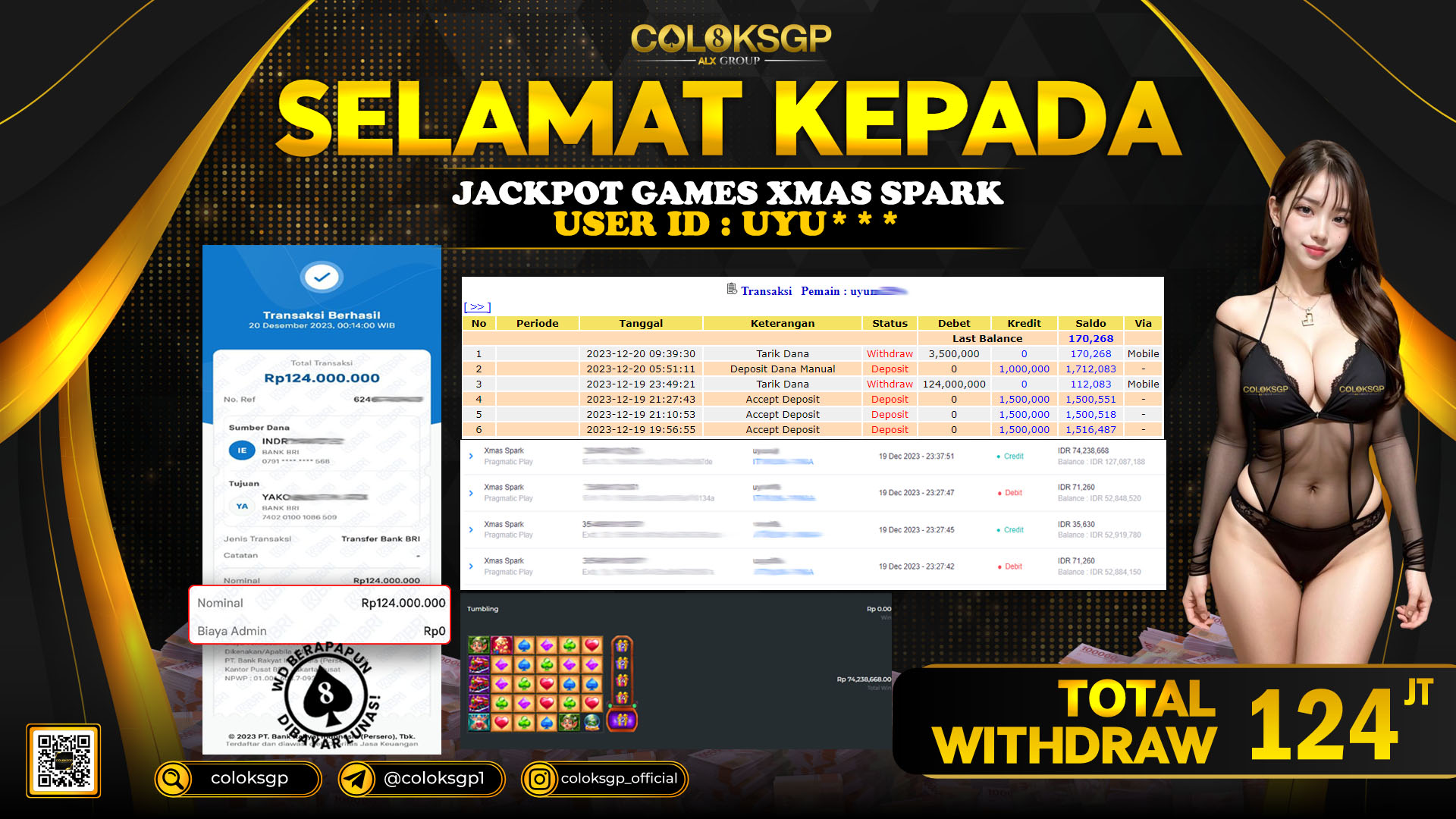 COLOKSGP JACKPOT SLOT GAMES RP 124.000.000 LUNAS