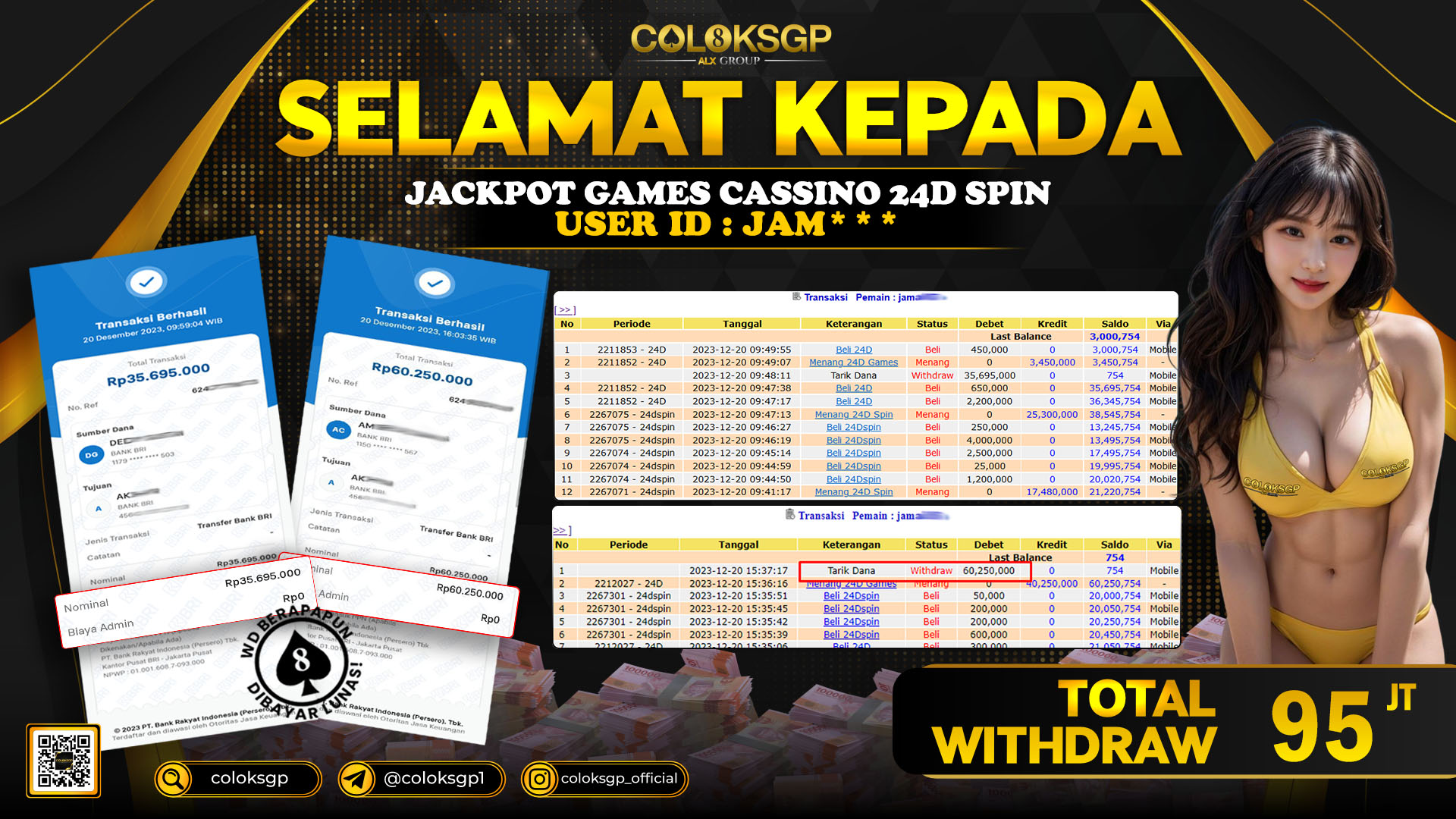 COLOKSGP JACKPOT 24D SPIN RP 95.000.000 LUNAS