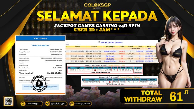 COLOKSGP JACKPOT 24D SPIN RP 61.000.000 LUNAS