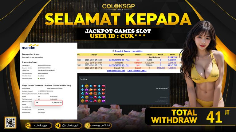 COLOKSGP JACKPOT SLOT GAMES RP 41.000.000 LUNAS