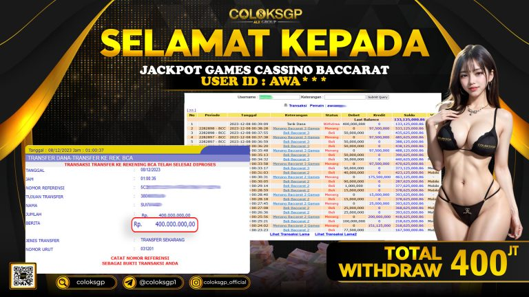 COLOKSGP JACKPOT BACCARAT GAMES RP 400.000.000 LUNAS