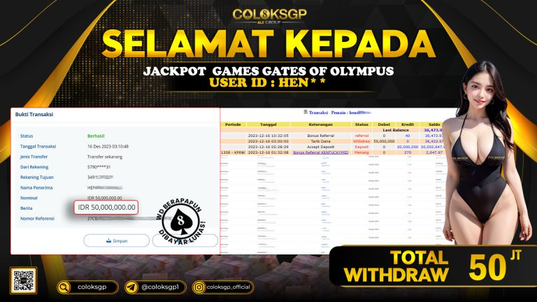 COLOKSGP JACKPOT SLOT GAMES RP 50.000.000 LUNAS