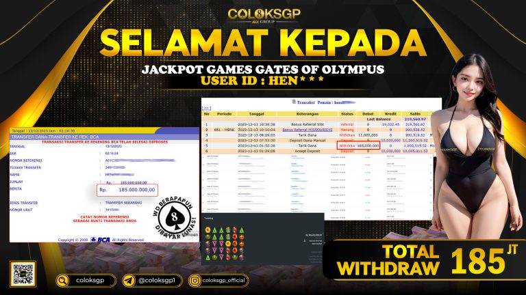 COLOKSGP JACKPOT SLOT GAMES RP 185.000.000 LUNAS