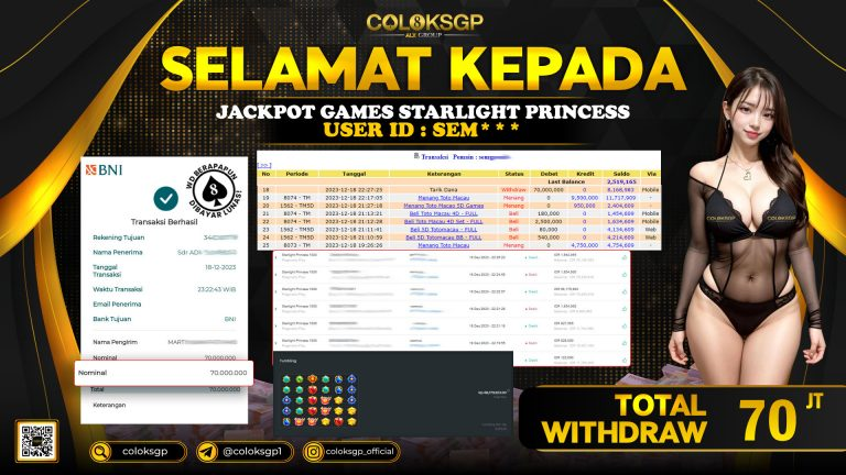 COLOKSGP JACKPOT SLOT GAMES RP 70.000.000 LUNAS